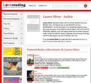 Screenshot of LoveReading's Lauren Oliver page.